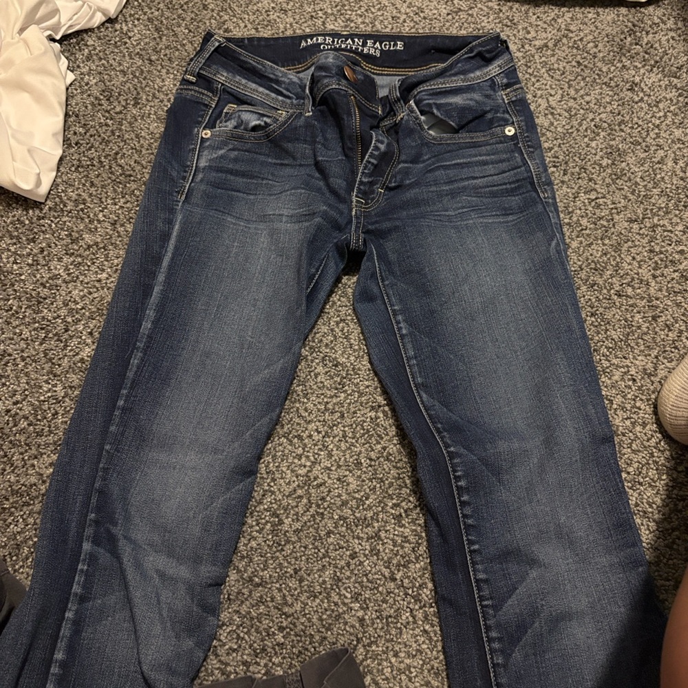 dark blue flared american eagle jeans super stretch size 4